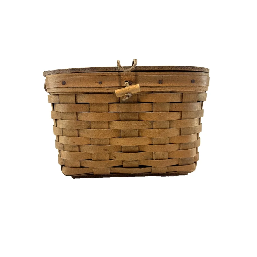 Longaberger Small Purse Basket w/Strawberry & Daisy Painted Lid RARE 9.5L 6W 6H